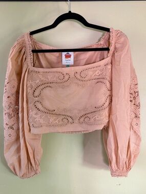 FARM Rio Dark Sand Lace Blouse Size Small